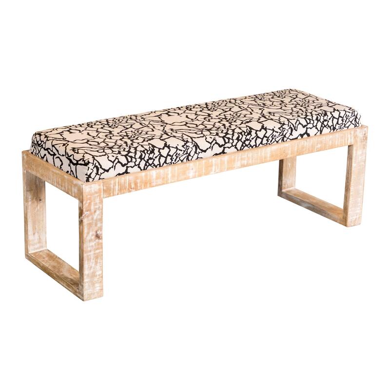 Fabric Upholstered Accent Bench with Sled Wood Leg in Black and White