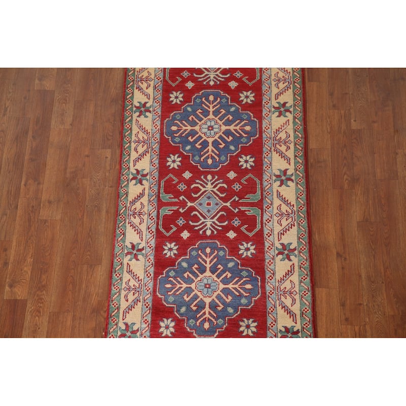 Kazak Runner Rug Hand-Knotted Traditional Red Wool Carpet - 2'5" x 15'11"
