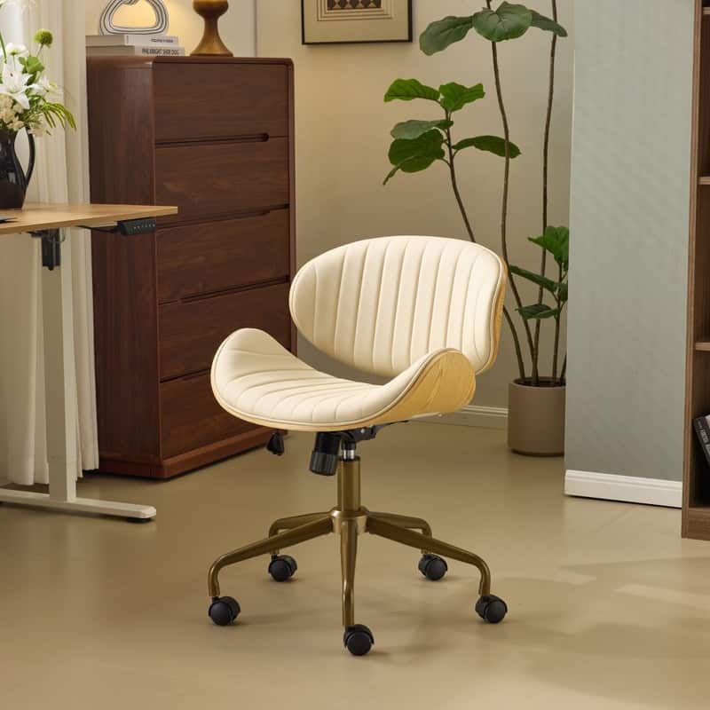PU Curved Office Chair With Antique Bronze Base