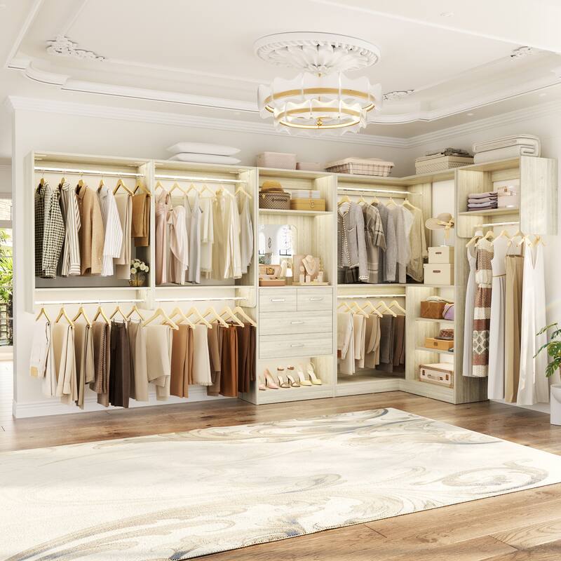 Set of 4/ 5 Modular Closet System with Drawers and Mirror, Corner Closet Organizer with Hanging Rods and Shelves
