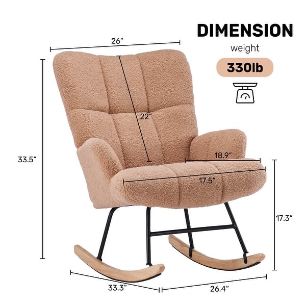 dimension image slide 1 of 3, FERPIT Rocking Accent Chair Teddy Upholstered Glider Nursery Accent Chair Padded Seat with High Backrest for Living Room