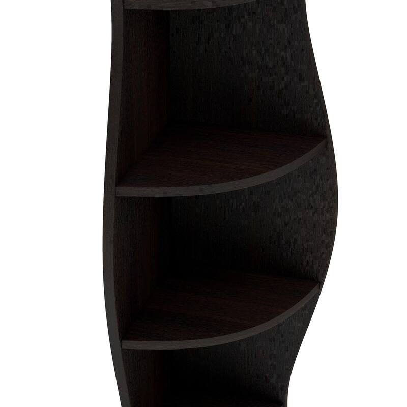 DH BASIC Walnut Space Saving 5-Shelf Corner Bookcase by Denhour