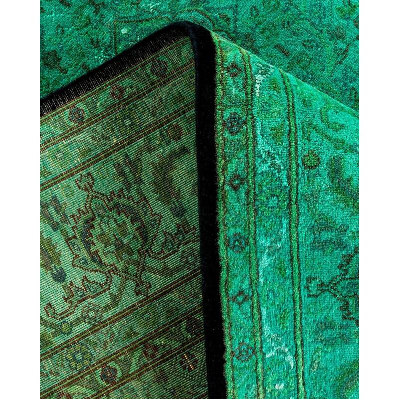 Overton Hand Knotted Wool Vintage Inspired Modern Contemporary Overdyed Green Area Rug - 6' 2" x 9' 4"
