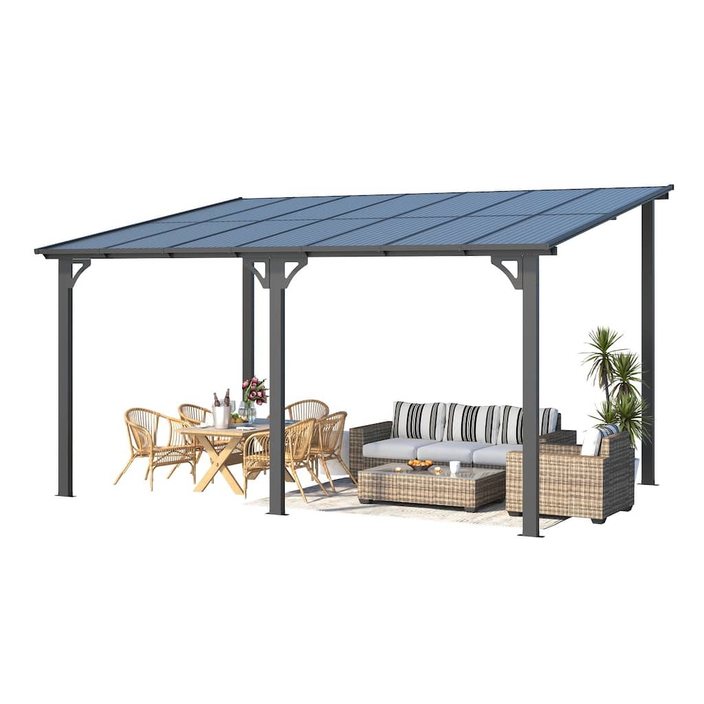 AECOJOY Large Wall-Mounted Heavy Duty Gazebo Hard Top Lean to Pergola with Roof