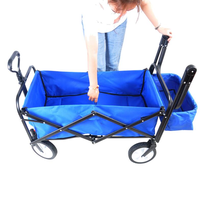 Folding Wagon with Adjustable Handles and Drink Holder, Heavy-Duty Hand Cart for the Outdoors