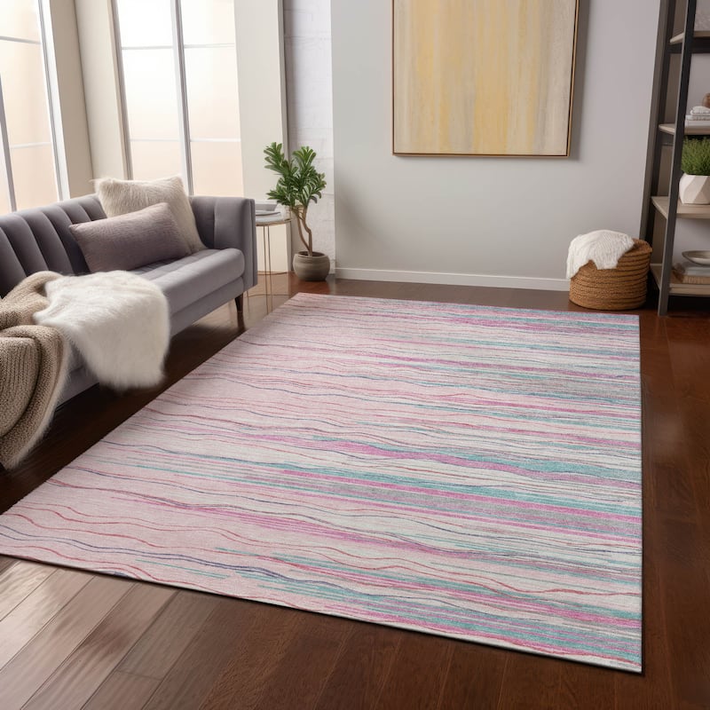 Machine Washable Indoor/ Outdoor Modern Stripe Chantille Rug - Pink - 3' x 5'