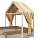 preview thumbnail 5 of 8, Twin Size Upholstered PU House Bed with Curtains, Funny Kids Platform Bed Frame with Little Stairs