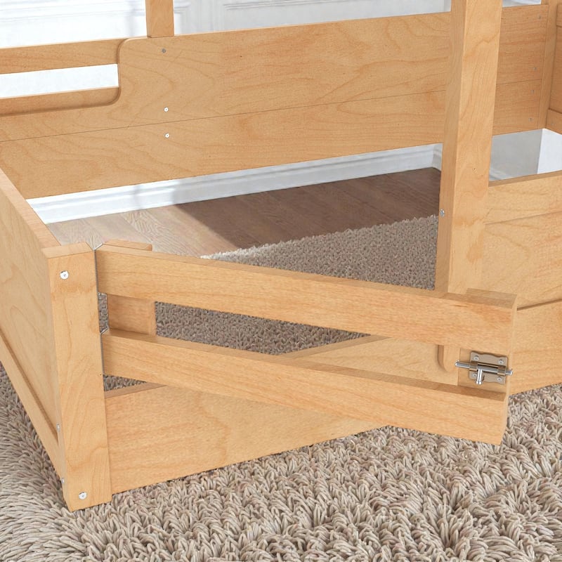 Kids House Floor Bed with Guardrails and Roof, Built-in Tray and Signboard, Montessori Floor Bed for Toddlers