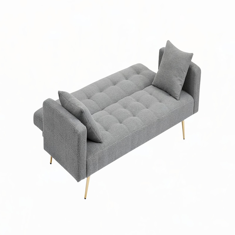 71.7 inch Grey Teddy Fleece Sofa Bed with Two Pillows