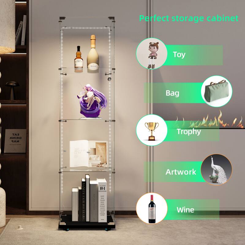 Tempered Glass Cabinet,Wine Cabinet,Storage Cabinet,File Cabinet,Tempered Glass Top,Bluetooth LED Light Strip,with Door Lock
