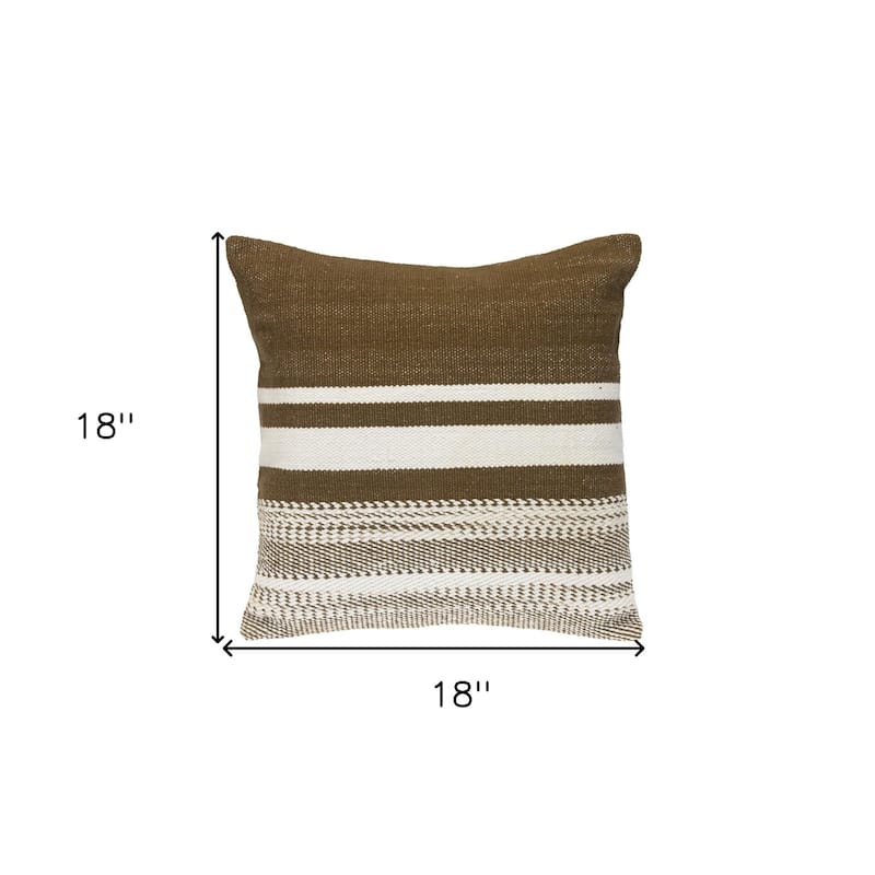 18" Brown And White Cotton Striped Throw Pillow
