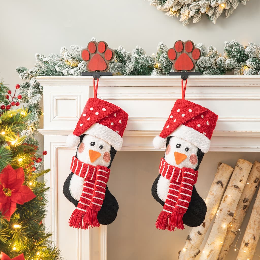 Glitzhome 19"L 3D Hooked Xmas Stocking Santa Penguin Reindeer