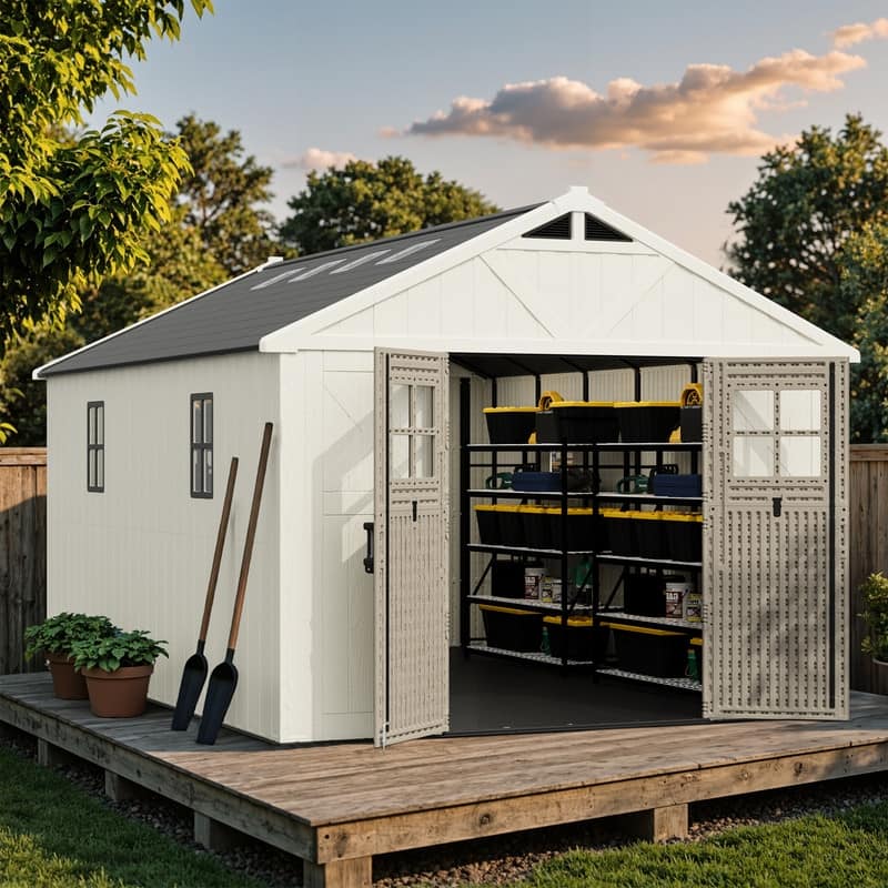 Patiowell 10 X 16 FT&10 X10 FT &10 X12 FT 10 X14 FT Resin Outdoor Storage Shed With Floor ,Weather Resistant Shed for Garden