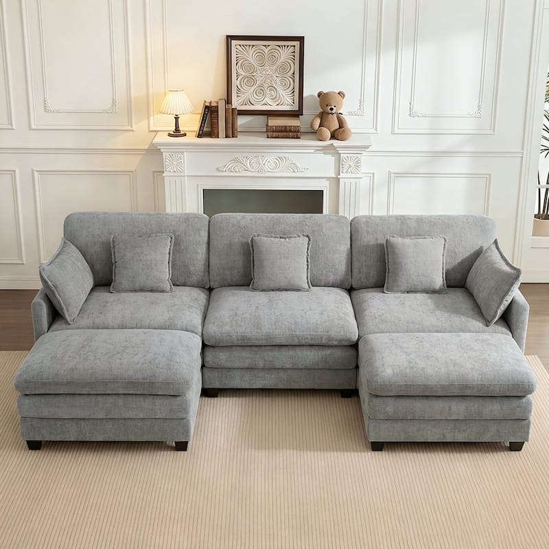 MCombo 111.8'' Modular Sectional Sofa Couch with Reversible Ottoman for Living Room, L Shaped Sofa, FSC Certified