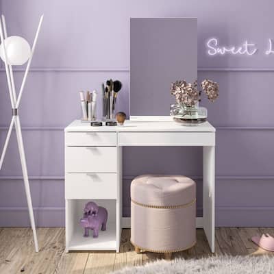 Polifurniture Joplin White Makeup Vanity with Mirror