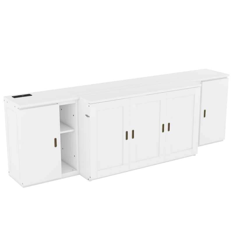 Full Size Murphy Bed with Shelves, Cabinets and USB Ports,Gray - N/A