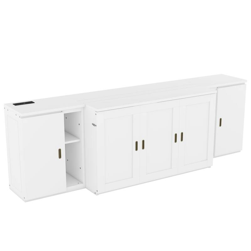 Murphy Bed with Built-in Charging Station, Shelves & Storage Cabinets, Platform Bed Frame Space-Saving Folding Wall Cabinets Bed