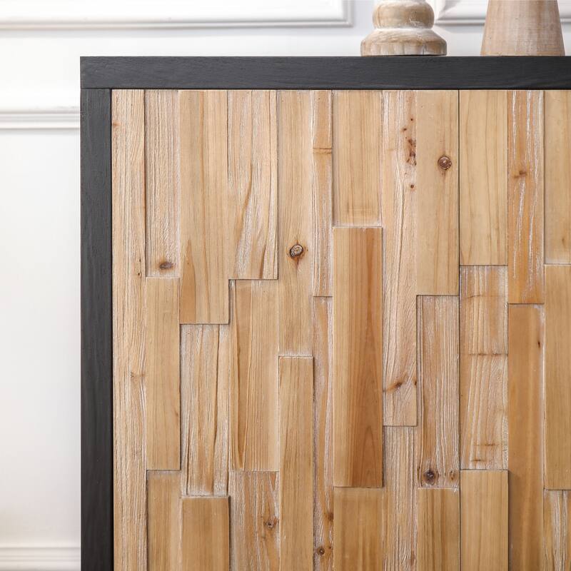 Roomfitters Modern 4-Door Storage Cabinet with Geometric Wood Design