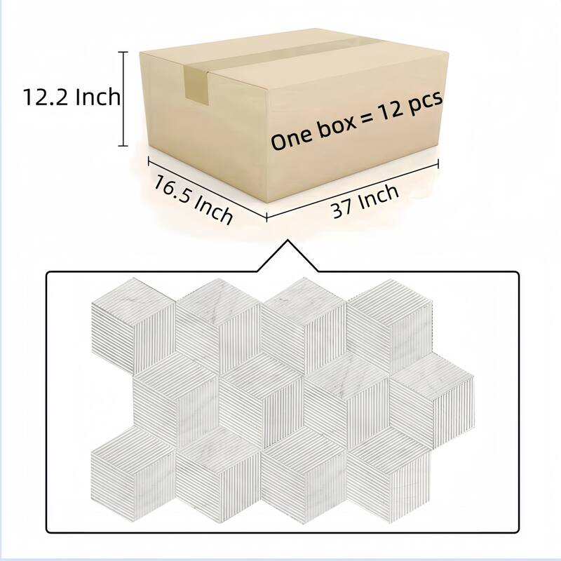 Hexagon OL Textured Finished Natural Stone 3D Fluted Marble Tile for Wall, 1 Box 12 PCS
