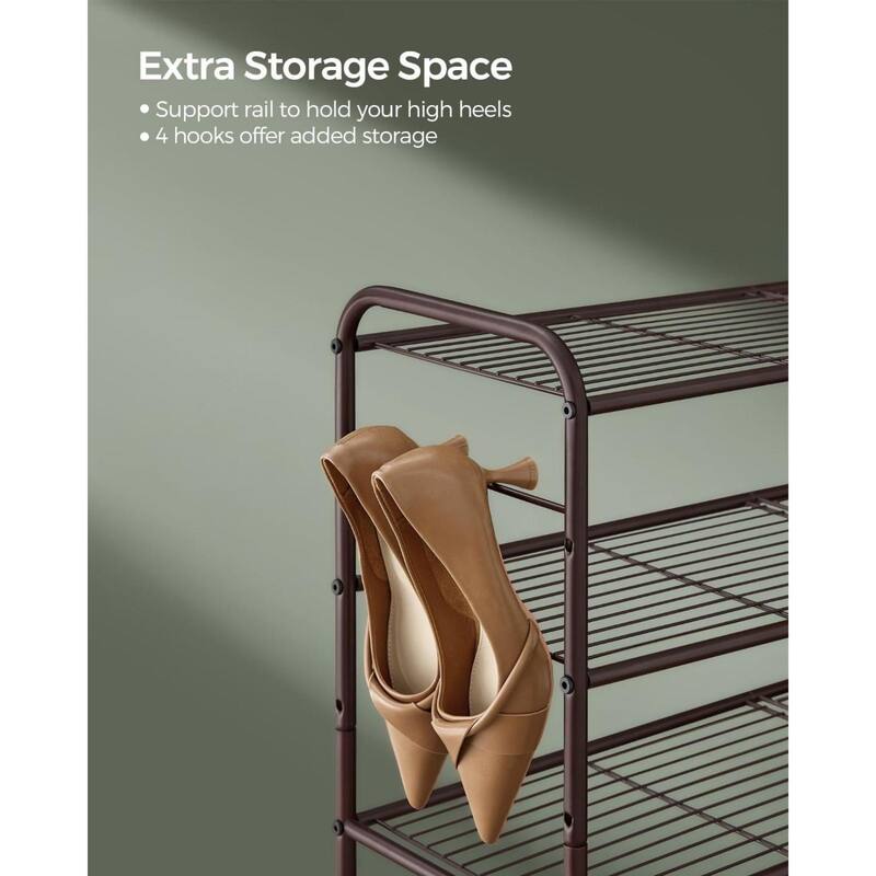 Moder Metal Shoe Rack Organizer with Shelf Storage with Side Hooks for Multiples Shoes Pairs