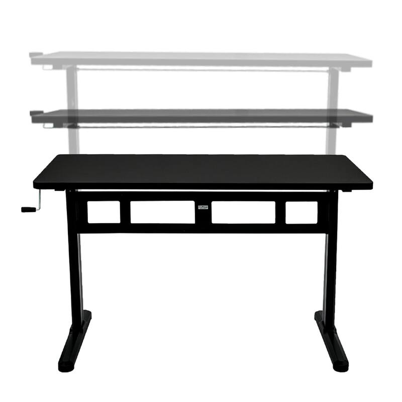 ErgoMax Office Black Adjustable Height Crank Desk w/ Tabletop, 45 Inch Max Height
