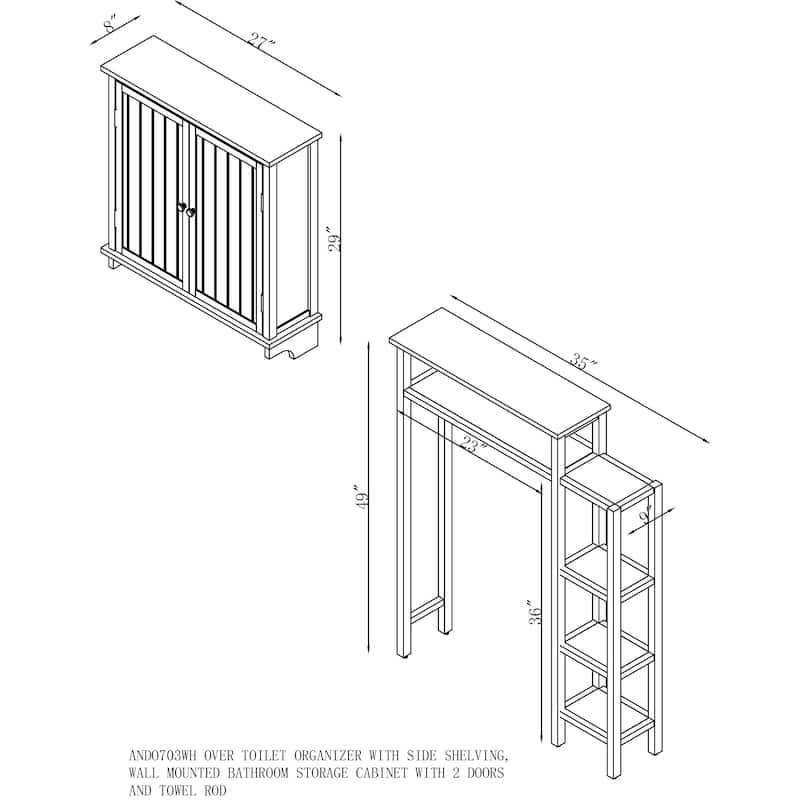 Porch & Den Legrande Over Toilet Organizer with Side Shelving, Wall