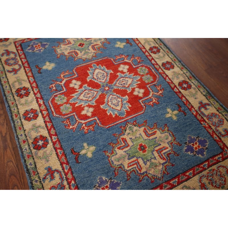 Blue Traditional Kazak Foyer Rug Hand-Knotted Wool Carpet - 2'1" x 3'1"