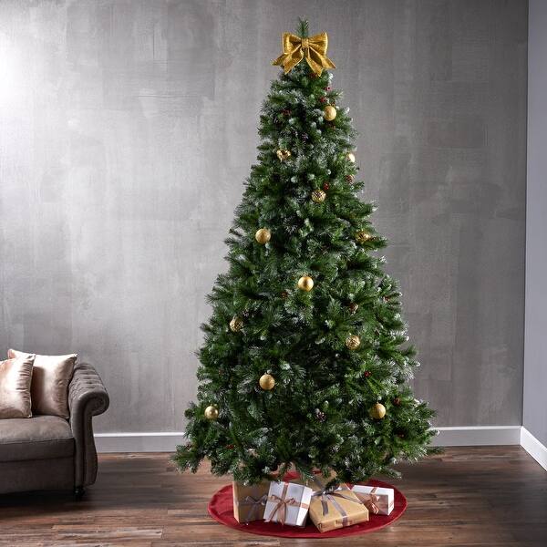 slide 2 of 18, 9-ft Spruce Pre-Lit or Unlit Artificial Christmas Tree with Glitter Branches, Red Berries & Pinecones by Christopher Knight Home unlit
