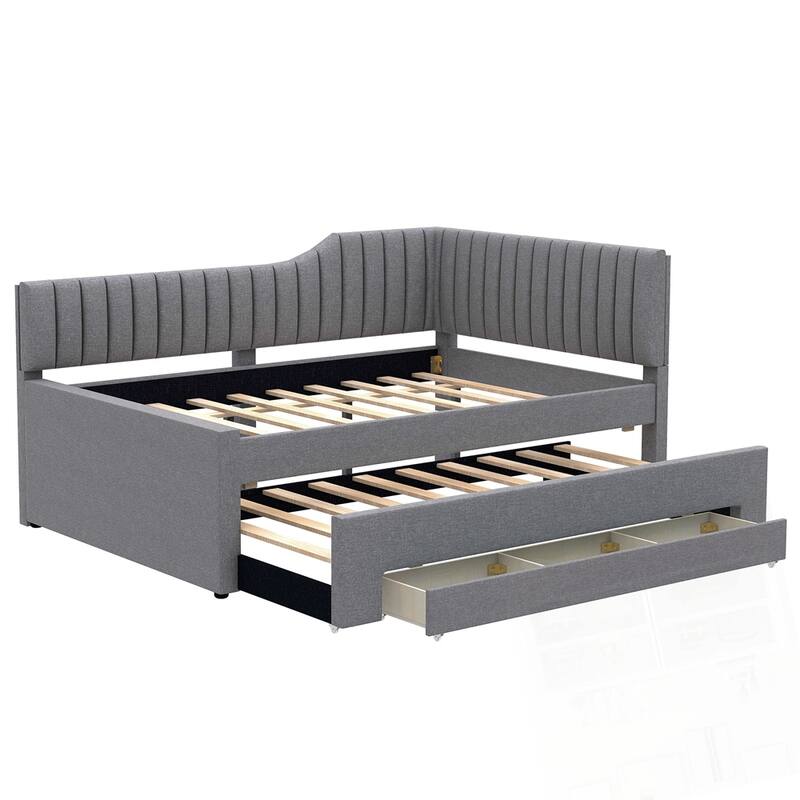 Upholstered Daybed with Trundle and Three Drawers