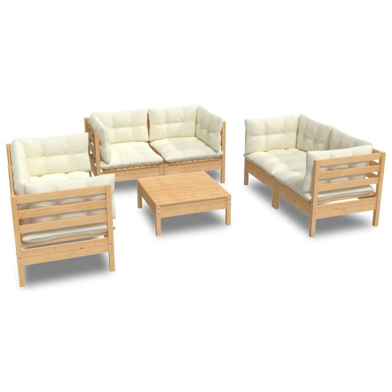 vidaXL Solid Pinewood Patio Lounge Set 7 Piece with Cushions Multi Colors - 25" x 25" x 24.6"