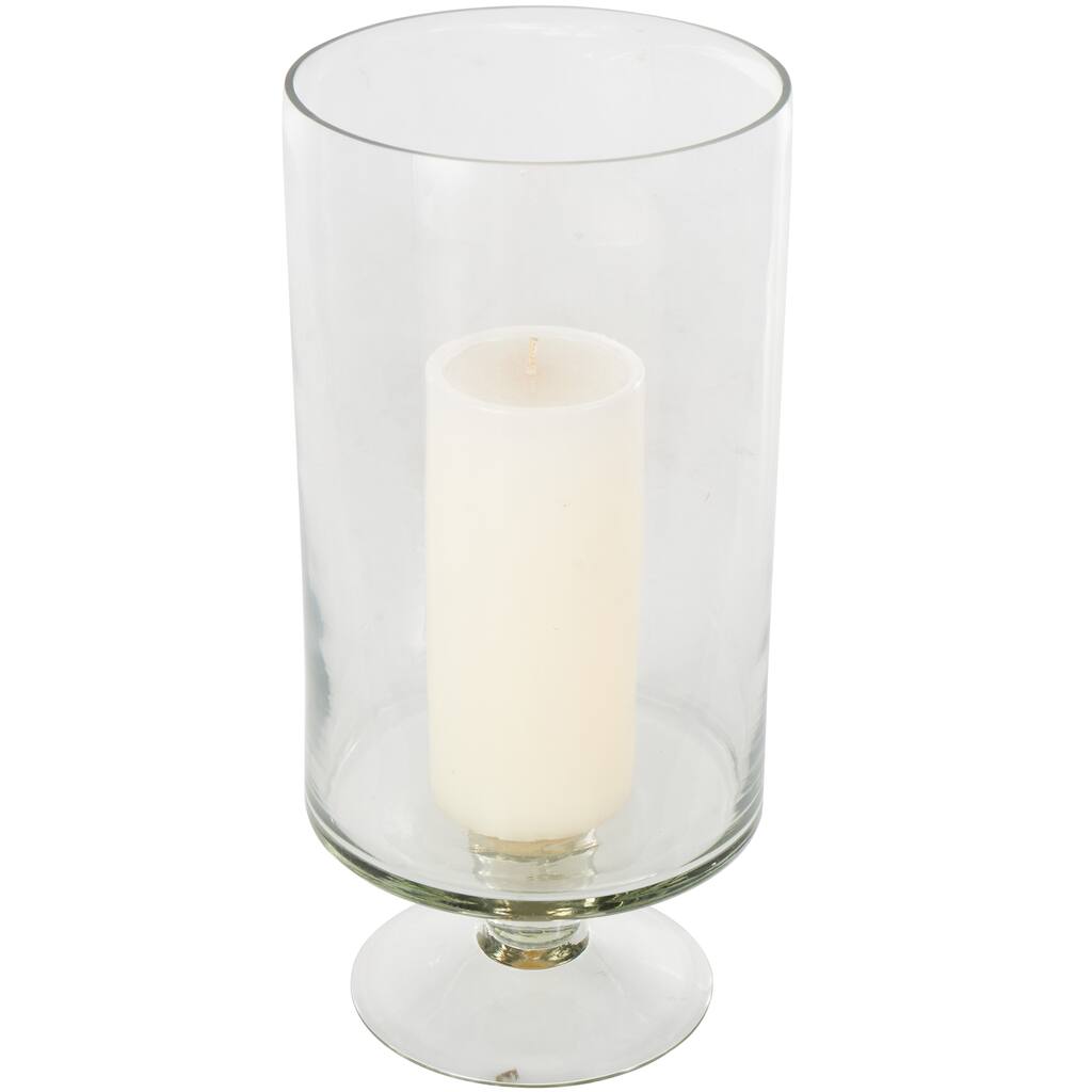 Glass Candle Holder with Elevated Base - Clear - Roche River Decor - 6"W x 6"L x 13"H