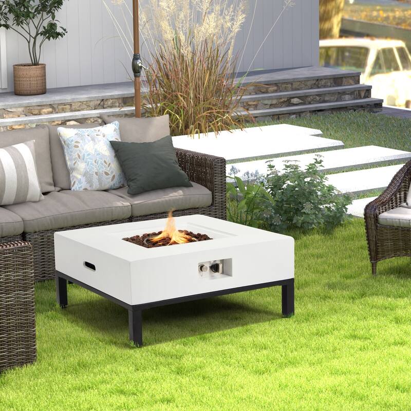 AVAWING 32" Square Concrete Fire Pit Table with Shelves