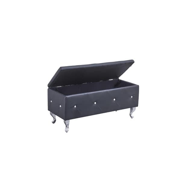 Black Tufted Hard WoodStorage Bench Black Tufted Hard WoodStorage Bench