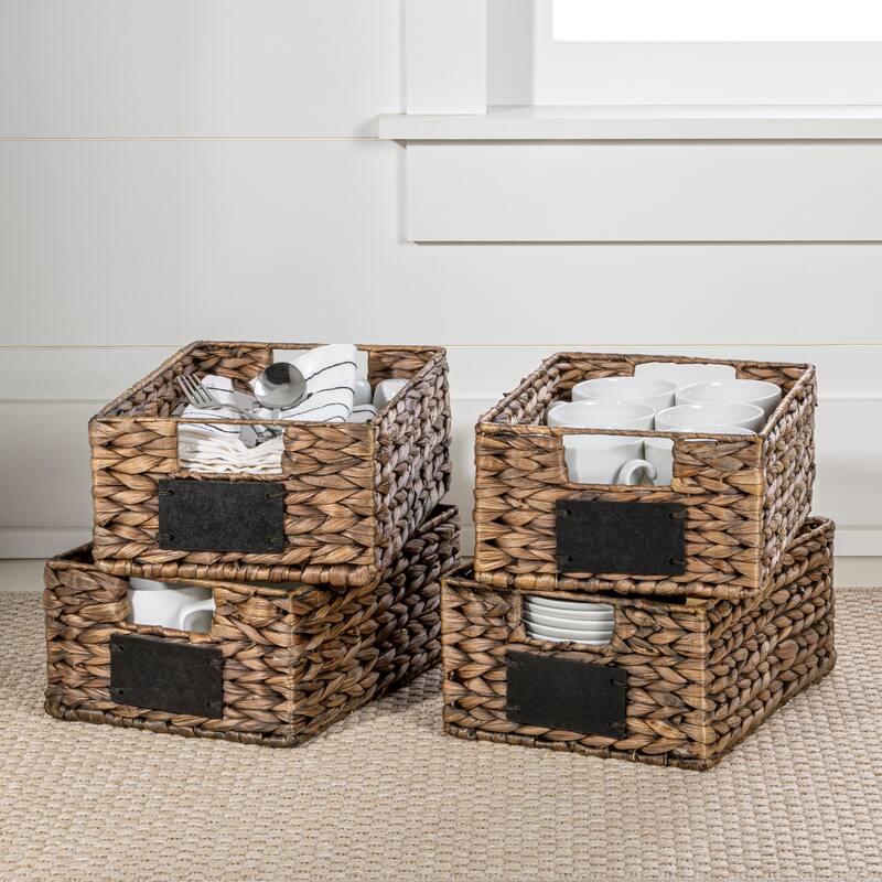 Handwoven Pantry Baskets with Chalkboard Labels & Handles (Set 4) - Brown