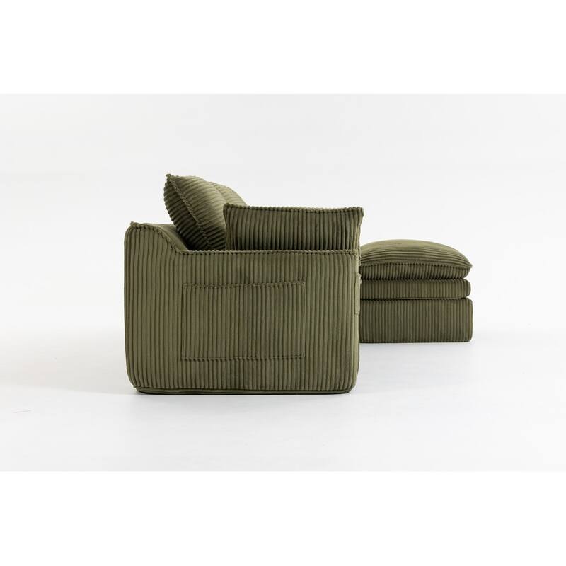 103" L-Shaped Corduroy Boneless Sectional Sofa with Movable Ottoman