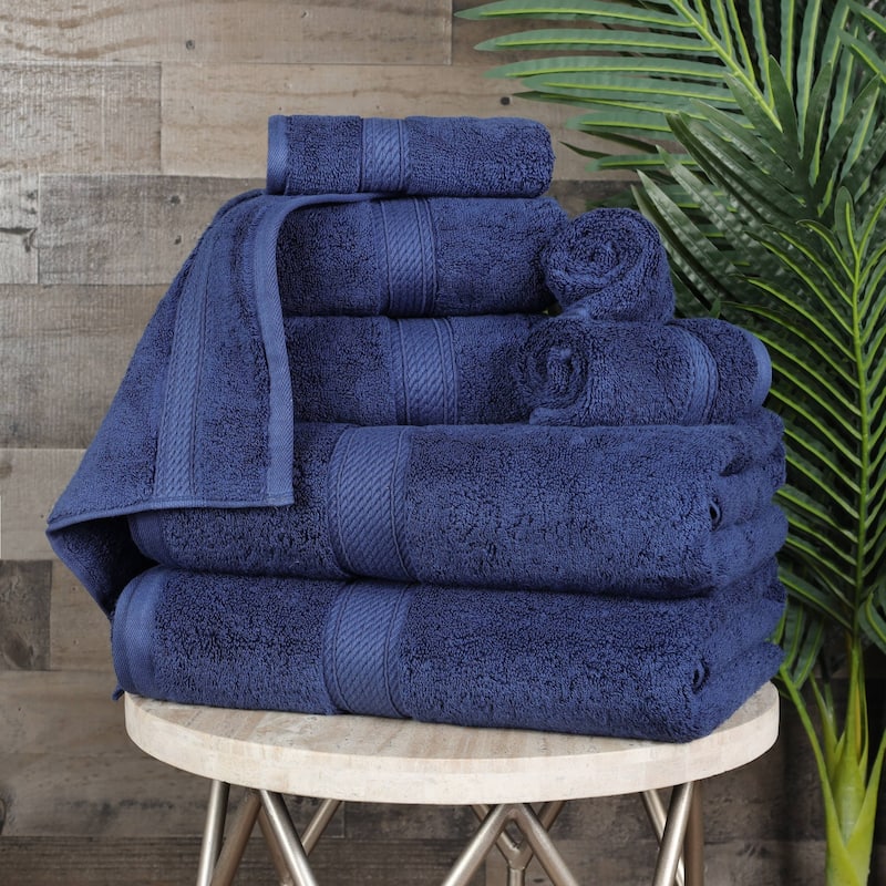 Superior Egyptian Cotton Pile Heavyweight 8-Piece Towel Set - Navy Blue