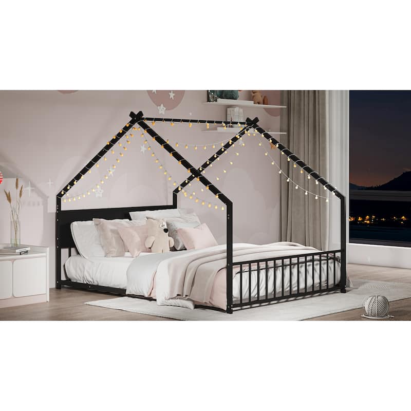 GDF Studio - Avalon Modern Kids Full House Bed Frame with LED Light Strips