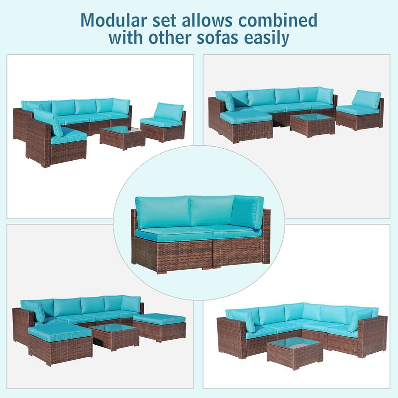 2 pieces Wicker Patio Corner Sofa Sectional Set