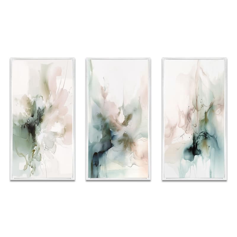 Designart "Green And Cream Essence Of Modernity III" Abstract Framed Wall Art Set Of 3 For Living Room Decor