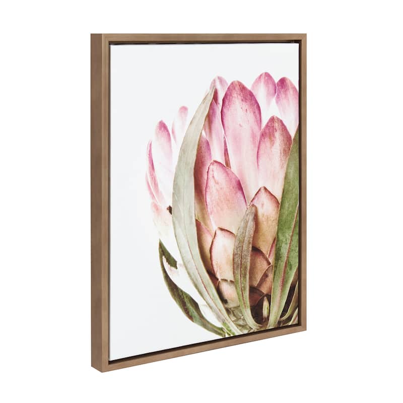 Kate and Laurel Sylvie Pink Protea Flower Framed Canvas Wall Art - 18x24 - Plastic - Bronze