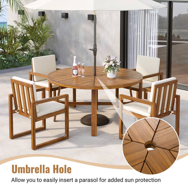 5-Piece Patio Dining Set Acacia Wood Outdoor Dining Set with Four Armchairs and a Table for Garden, Balcony, Backyard