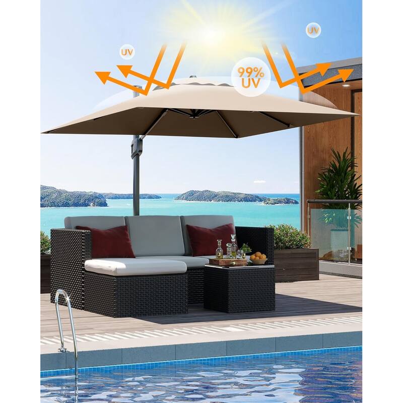 10' x 10' Heavy Duty Patio Umbrella, Square Offset Aluminum Sun Shade Outdoor Umbrella with 360-Degree Rotation - Brown