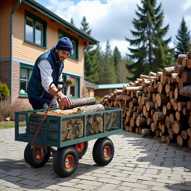 900 LBS Heavy Duty Steel Garden Cart, Utility Yard Wagon for Landscaping, Lawn, Farm, Outdoor Use