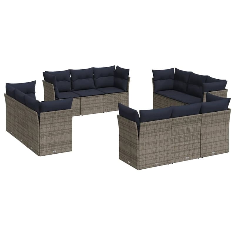 vidaXL 12 Piece Patio Sofa Set with Cushions Black/Brown/Gray Poly Rattan - 24.4 x 24.4 x 27.2