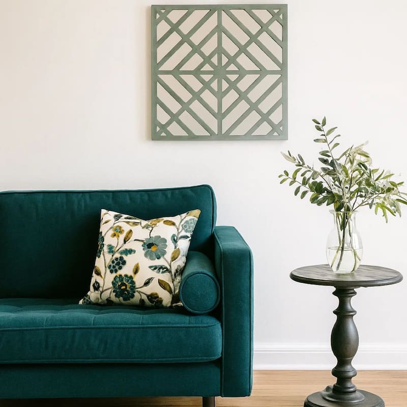 Contemporary Mirrored Wall Decor Set of 2 with Geometric Overlay on Top, Blue and Silver