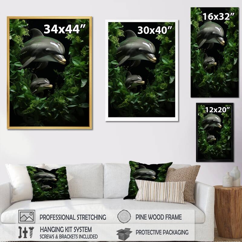 Designart "Dolphin Eco Guardians " Animals Dolphin Framed Wall Decor