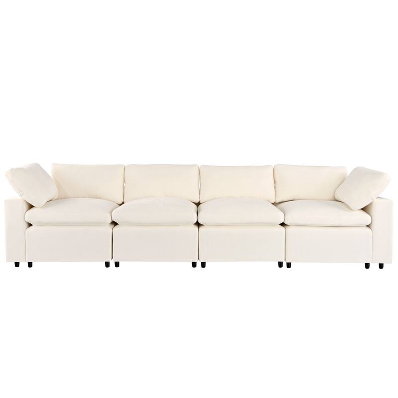 133.9" Polyester U-Shaped Modular Sectional Sofa with Bluetooth & USB