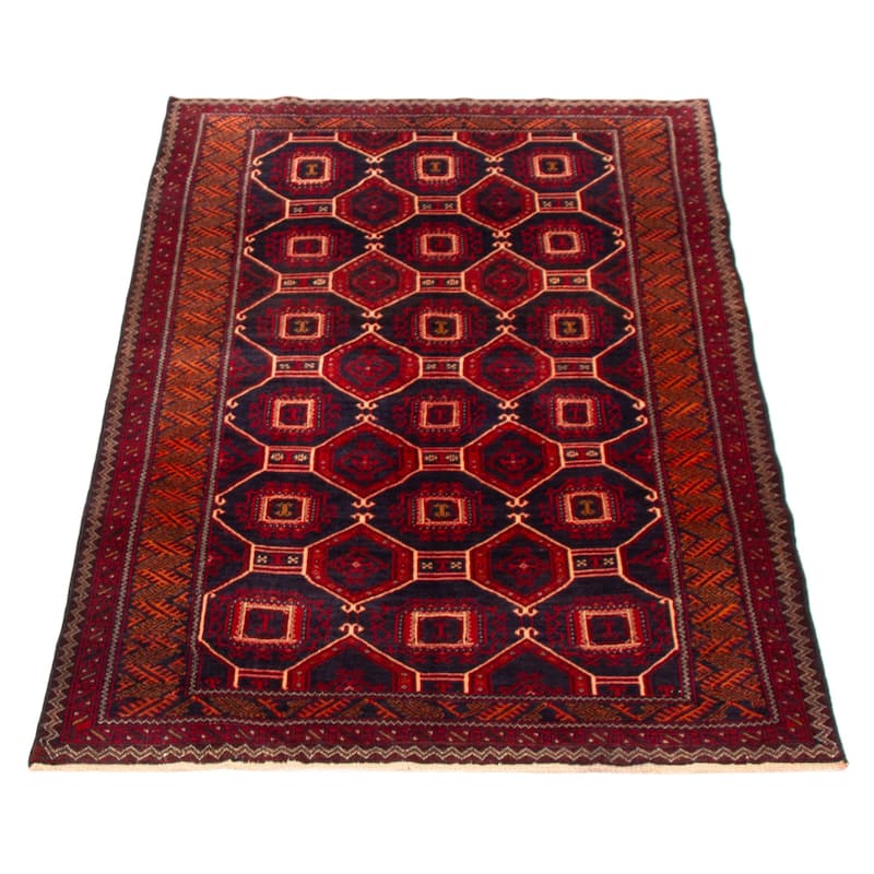 Teimani Navy, Red Rug 3'10" x 6'5" - 3'10 x 6'5