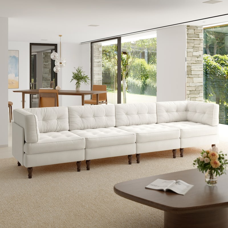 Oversized Modular Sectional Corduroy Fabric Tufted Sofa - Beige-4 peice - Symmetrical