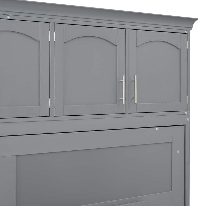 Queen Murphy Wall Bed with Integrated Storage Cabinets, Wardrobe and Drawers, Foldable Design